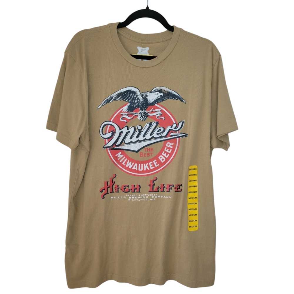Miller High Life Men's Beverage Graphic Tee, M, Beige, NWT
